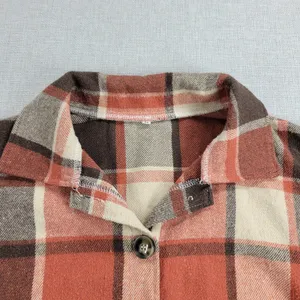Womens‎ Shirt Size M Orange Plaid Flannel Button Down Long Sleeve Shaket Casual thumbnail 3