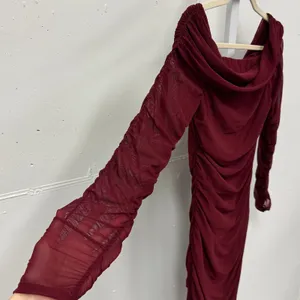 NWT Pretty Garden Burgundy Mesh Ruched Off Shoulder Bodycon Midi‎ Dress Wine Med thumbnail 4