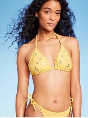 wild fable Yellow Star & Moon Embellished Triangle Bikini thumbnail 1