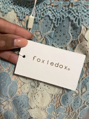 Foxiedox NWT Crochet Lace Halter Maxi Dress in Light Blue and Cream thumbnail 6