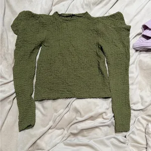 NWT Zara Green Textured puff sleeve Long Sleeve Top thumbnail 4