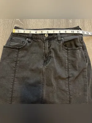 Pac Sun Black Charcoal Lightly Distressed Jean Denim Skirt Size 23 Stretch thumbnail 4