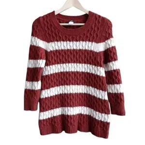 J.Crew 100% Merino Wool Chunky Cable Knit Sweater Small Brown Striped Preppy thumbnail 3