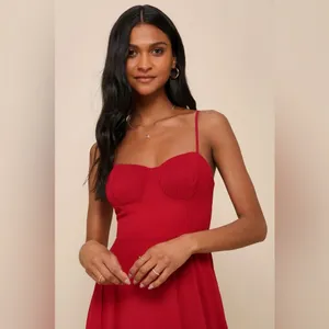 LULU’S Cause For Commotion Red Pleated Bustier Maxi Dress thumbnail 5
