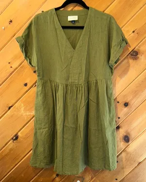 Universal Threads olive green linen shirt dress thumbnail 2