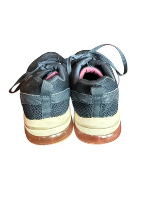 Skechers Women's Navy Knit Sneakers with Gum Soles and Light Pink Heel Accent thumbnail 3