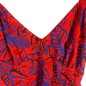 Alexis Target Red Blue Tropical Leaf Handkerchief Hem Tie Midi Dress Sz S thumbnail 3