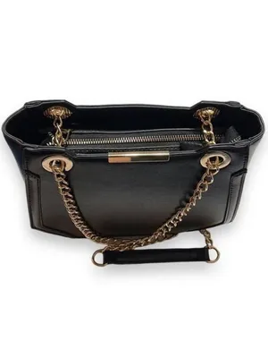 Melie Bianco Geometric Vegan Leather Black Shoulder Bag with gold chains thumbnail 4