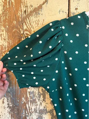 Lark + Grey Green White Polka Dot Pleated Dress size Medium thumbnail 3