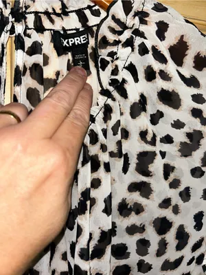 Express Leopard Print Ruffle Neck Blouse - Black & Cream thumbnail 2
