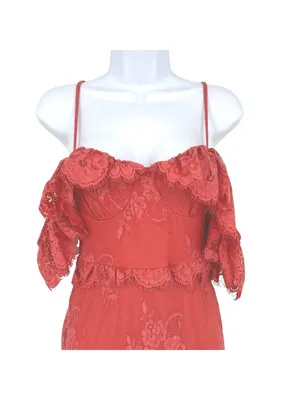 Lovers + Friends Blake Lace Ruffle Rose Pink Midi Dress Size XS Romantic Boho thumbnail 3