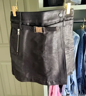 Steele Black Faux Leather Mini Skirt with Belt and Pleated Back thumbnail 1