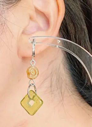 Handmade boho vintage aesthetic fairy style Czech glass beads dangle earrings🍃🌙🌳🫒🌀 thumbnail 7