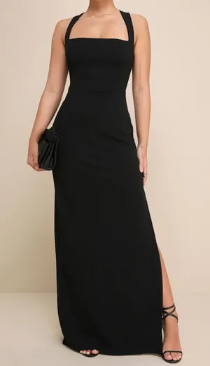 NEW Lulus Glamorous Dedication Black Sleeveless Crisscross Column Maxi Dress thumbnail 1