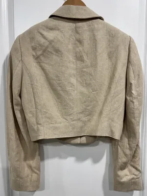 ZARA Beige Linen Blend Cropped Blazer Jacket Single Button Neutral Beige XS thumbnail 3