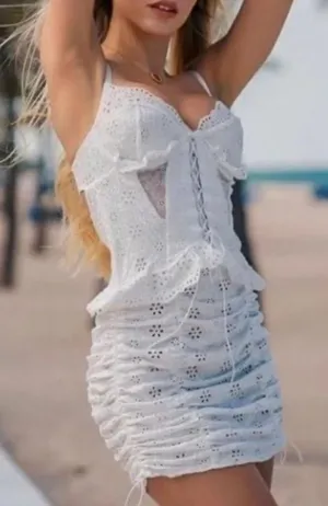 For Love & Lemons Cream Eyelet Lace Mini Dress sz L thumbnail 1