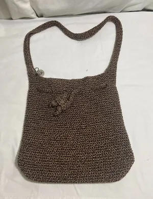 The Sak Brown Crochet Knit Drawstring Shoulder Bag Boho Slouch Hobo Purse thumbnail 1