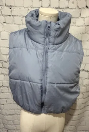 NWT New Look Puffer Crop Vest Light Blue pockets Size Medium thumbnail 1