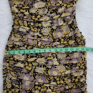 ZARA One Shoulder Floral Mini Dress‎ Size XS Metallic Ruched Multicolor NWT thumbnail 7