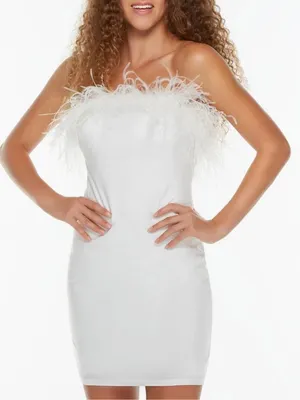 Alyce Paris 4524 White Feather Strapless Bodycon Mini Dress Size 00 Bridal Party thumbnail 1