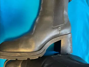 Crown Vintage Black Leather Square-Toe Combat Boots thumbnail 3