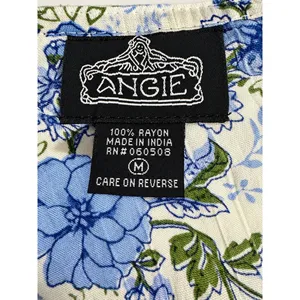 Angie Blue Floral Border Print Boho Maxi Wrap Dress Short Sleeve Rayon Medium thumbnail 4