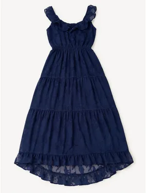 NWT Heartloom Blue Floral Jacquard Tiered Midi Dress Ruffle Strap Romantic Boho thumbnail 1