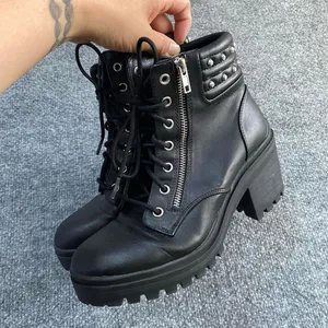 Nobo Black Leather Lace Up Boots Chunky Heel Leather Upper Memory Foam thumbnail 4