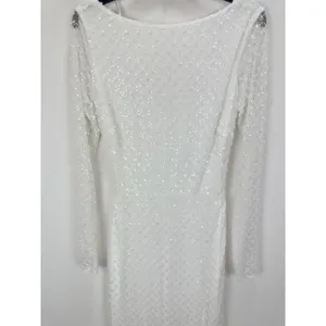 Lulus Mariani White Sequin Beaded Backless Long Sleeve Maxi Dress Medium NWT thumbnail 8