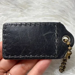 2” y2k COACH Black Leatherware Fob Bag Charm Hang tag Hangtag thumbnail 2
