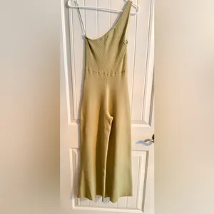 Free People Asymmetric Ribbed One-Shoulder Jumpsuit in Olive Green thumbnail 4
