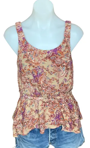 Fall Paisley Peplum Top SMALL Taupe Sleeveless Earthy Brown Camisole NEW thumbnail 1