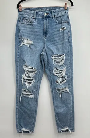 AE Curvy High-Rise Ripped Distressed Stretch Ankle Mom Jeans Size 4 / 27 thumbnail 1