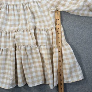 Entro Women's Small Beige White Gingham Square Neck Tiered Babydoll Top Blouse thumbnail 5