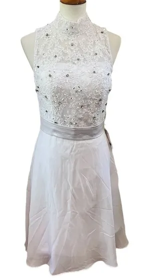 NWT TS Couture White Rhinestone Chiffon Formal Dress Size 8 thumbnail 1