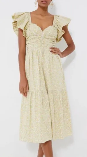 Tuckernuck Hyacinth House Yellow Green Floral Cottagecore Midi Dress‎ XXS - flaw thumbnail 1