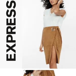 EXPRESS | Camel Faux Suede High Waisted Pencil Wrap Tie Side Grommet Ring Skirt thumbnail 8