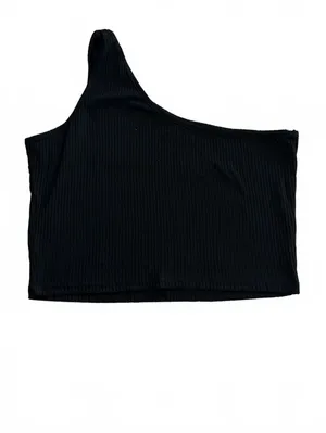 Black Ribbed One Shoulder Crop Top Size L Asymmetric Sleeveless Tank Minimalist thumbnail 2