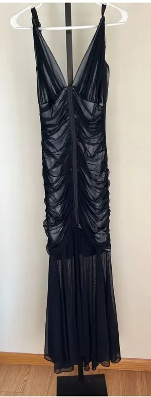 Vintage Tadashi Black Mermaid Mesh Gown Full Length Dress Evening XS formal thumbnail 1