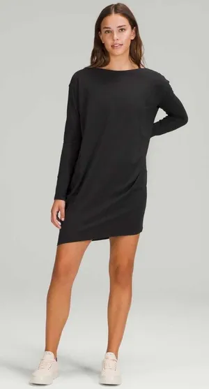 Lululemon NWT Back in action Long Sleeve Black Dress Oversized Size 6 thumbnail 1