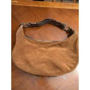 Donald Pliner Camel Suede/Metallic Cresent Studded Trim Hobo Purse thumbnail 4
