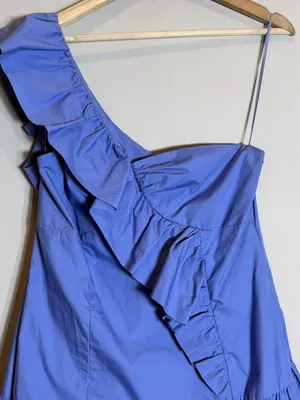 ASTR The Label One Shoulder Ruffle Mini Dress Womens Large Cobalt Blue Chic NWOT thumbnail 8