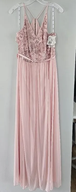 David’s Bridal Blush Pink & Rose Gold Sequin Bridesmaid Dress Size 16 NWT thumbnail 1