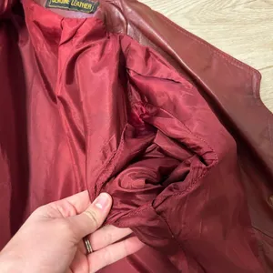 Womens Genuine Leather Belted Blazer Jacket Burgundy Size‎ Small thumbnail 4