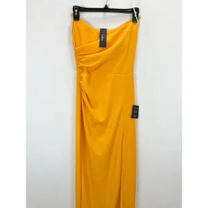 Lulus Malia Golden Yellow Ruched Strapless Maxi Dress Formal Evening Small NWT thumbnail 6