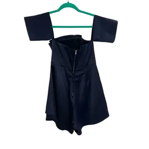 Selfie Leslie Aly Off the Shoulder Satin‎ Romper Navy Blue Size Small thumbnail 7