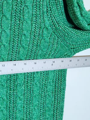 Crown and Ivy Green Relaxed Fit Cable Knit Puffy Sleeve Sweater Size Large thumbnail 5