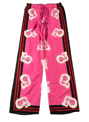 Victorias Secret Satin Pajama Pants Wom‎ XS Pink Rose Stripe Sides Pull On Sleep thumbnail 1