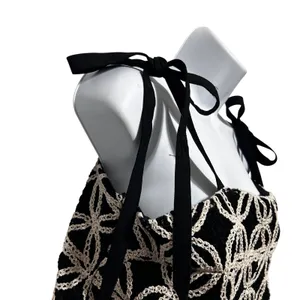 Express Womens Crochet Lace Overlay‎ Tie Strap Crop Top M Black Boho Festival thumbnail 4