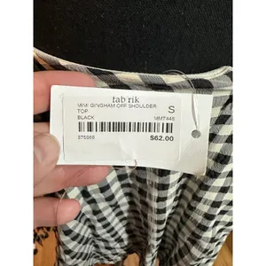 Miou Muse Mimi Gingham Off Shoulder Top Black White‎ Ruched Sleeve MMT448 Small thumbnail 4